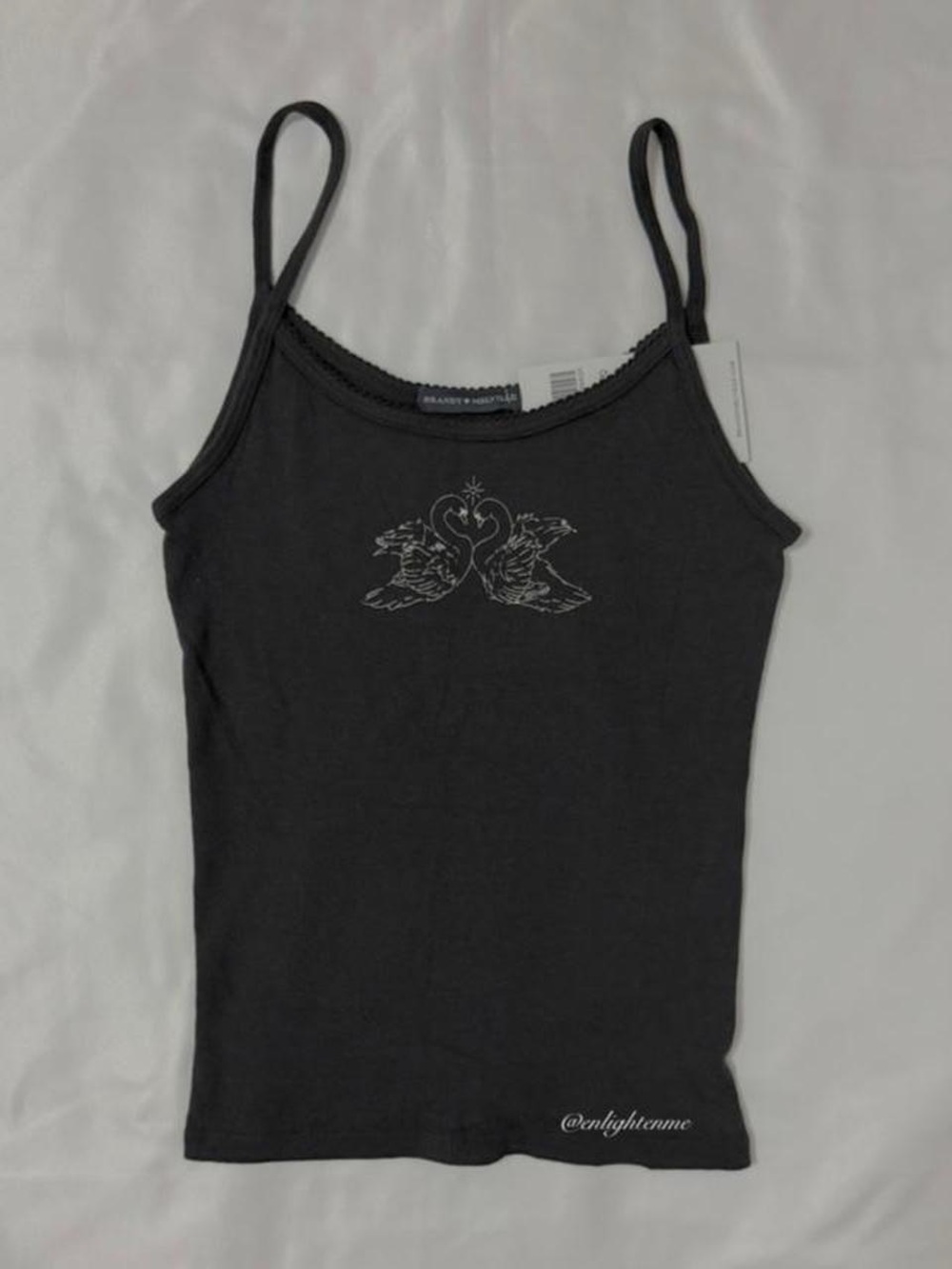 Brandy Melville black swans graphic Skylar scallop tank top